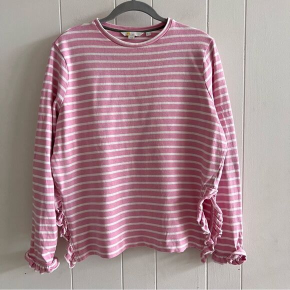 Boden Pastel Pink Striped Cotton Blouse With Ruffle Sleeves - Picture 1 of 13